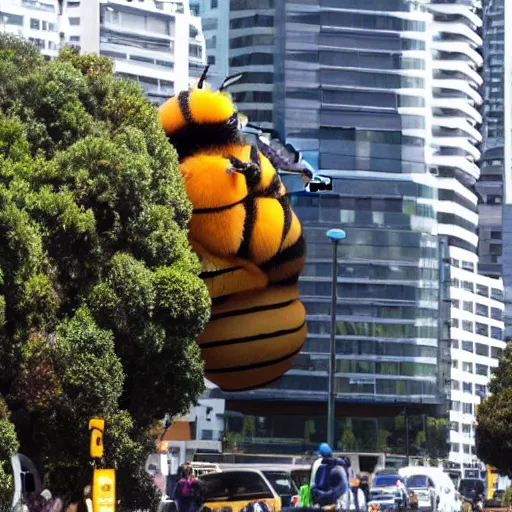 Prompt: Auckland City being taken over by giant bees