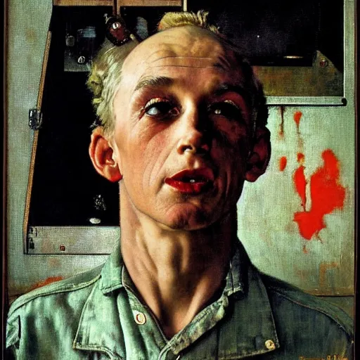 Image similar to Portrait de visage d'une sorcière électrique. Peinture de Norman Rockwell.