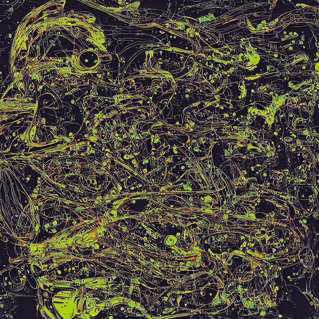 Image similar to toad head, toads, mechanical, technical, abstract, acrylic, oil, circuit board, computers, vektroid album cover, vectors, drips, dimensions, breakcore, leaks, glitches, frogs, amphibians, geometry, data, datamosh, motherboard, code, y 2 k, painting, dark, old web, cyber