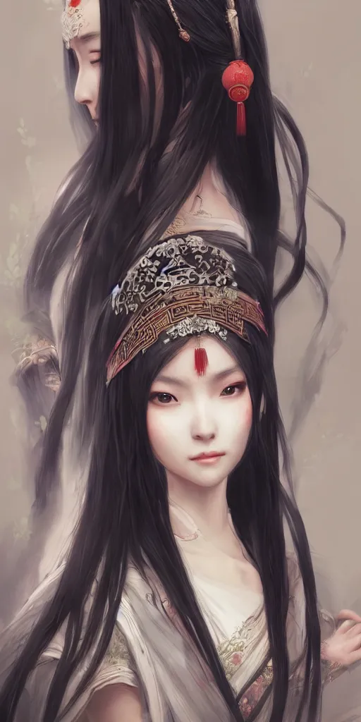 Prompt: ancient chinese princess, elegant, long black hair, highly detailed, anime, artstation, concept art, art by wlop and miyazaki