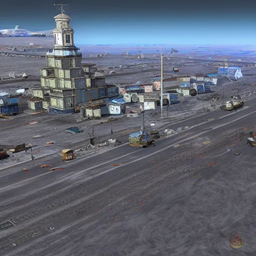 Prompt: norilsk russian city, street view, final fantasy xiv, lunar soil, moonwalker photo, city street on the moon, a detailed image of a future norilsk - game rendered, 4 k, detailed