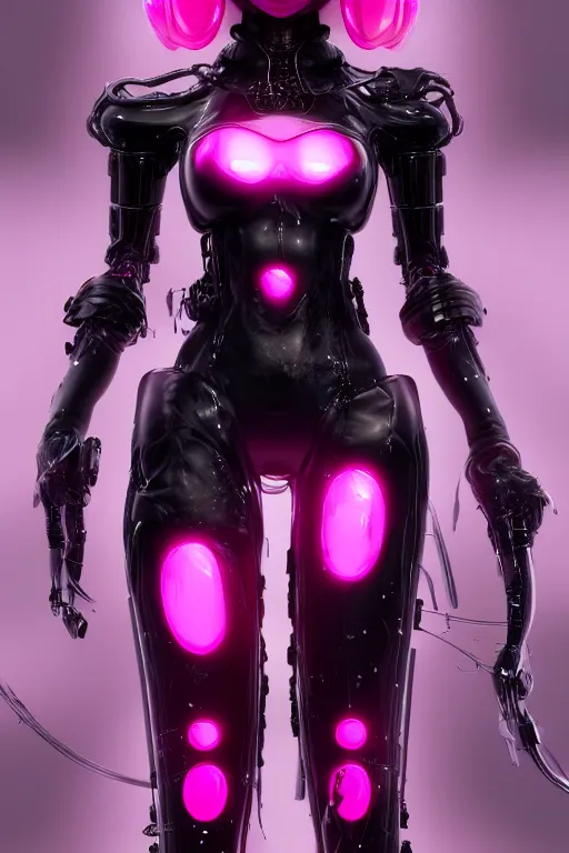 Prompt: Pink pretty bio-robot girl in black leather, character concept, angry light, dark mood, realistic body features and face, illustration, painting oil on canvas by Ayami Kojima and Tomoyuki Yamasaki and Tsutomu Nihei, octane render trending on artstation, 4k, 8k, HD