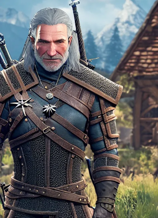 Image similar to Robin Williams in The Witcher 3, gameplay, 8k, HD