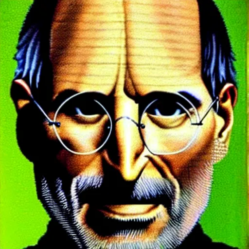 Prompt: portrait of steve jobs made of apples by giuseppe arcimboldo