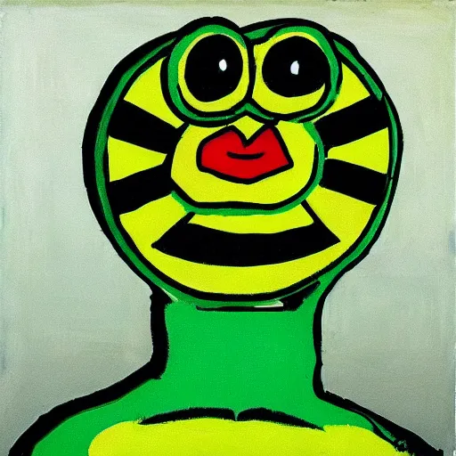 Prompt: pepe the frog, pop art style, by Jasper Johns and Alex Katz,