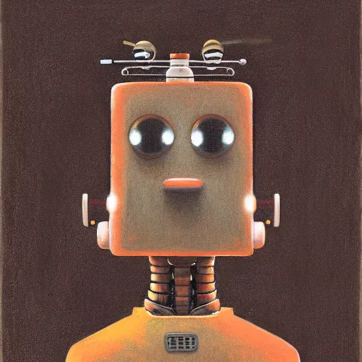 Prompt: a portrait of a robot, by Shaun Tan