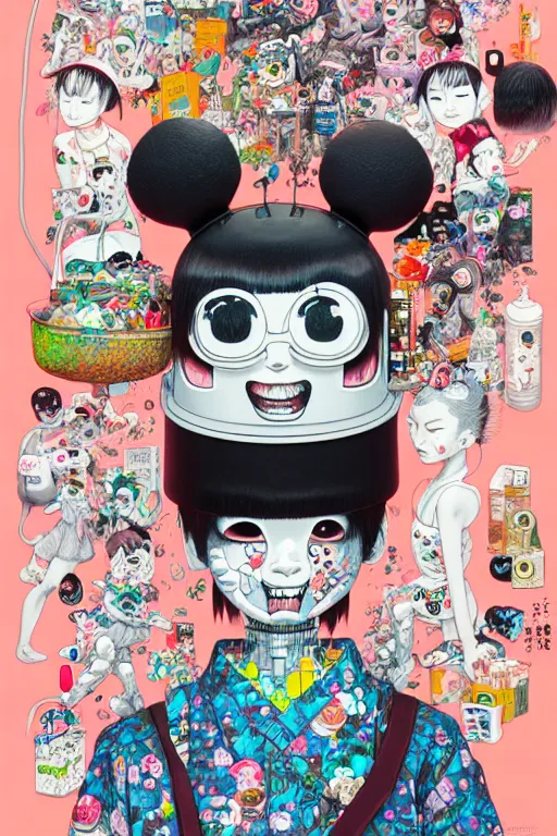 Image similar to full view, from a distance, of anthropomorphic trashcan from japan, style of yoshii chie and hikari shimoda and martine johanna, highly detailed