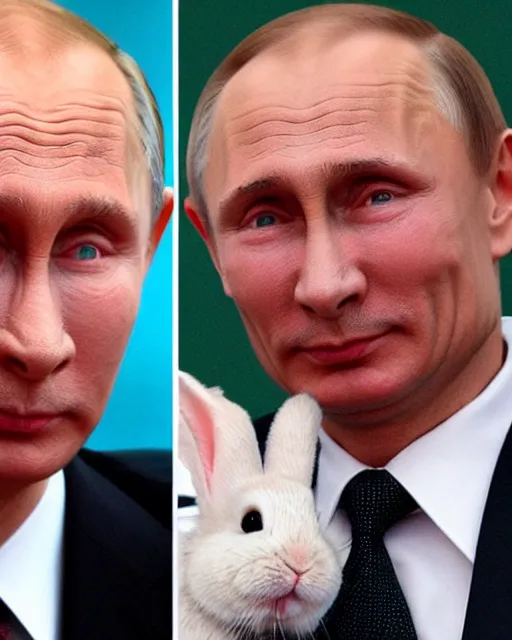 Image similar to photos of vladimir putin with long rabbit ears, and a cute rabbit nose