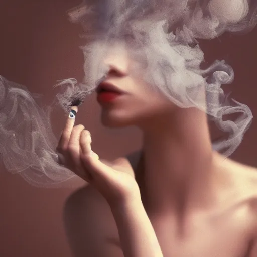 Image similar to a beautiful photo of a smoking person. smoke. impressionism. matte painting. octane render