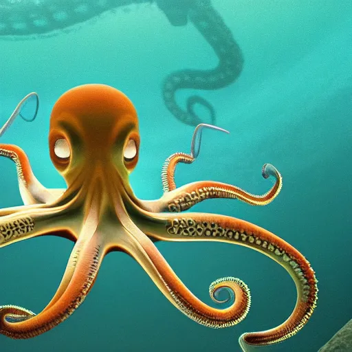 Image similar to an x - ray of an octopus, under water, realistic octane render, high detail