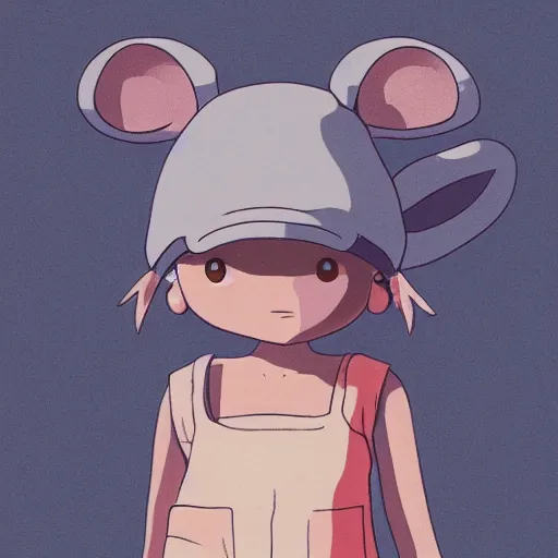 Image similar to in the style of studio ghibli, anthropomorphic mouse, female, wearing denim shorts and tank top, detailed, intricate, aesthetic, artistic, ambient occlusion, volumetric light effect, 8 k resolution