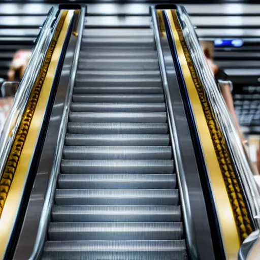 Image similar to close up of a jar of mayonnaise on an escalator. photorealistic, 8 k