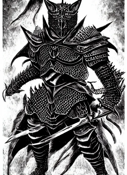 Image similar to demon wolf armored knight by kentaro miura