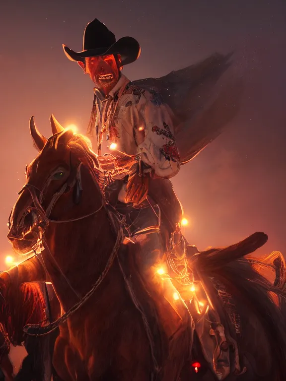 Prompt: beautiful painting of a cowboy vampire gang 8k ultra realistic , lens flare, atmosphere, glow, detailed,intricate, full of colour, cinematic lighting, trending on artstation, 4k, hyperrealistic, focused, extreme details,unreal engine 5, cinematic, masterpiece