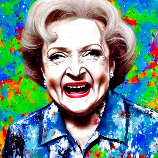 Prompt: betty white in the style of jackson pollock