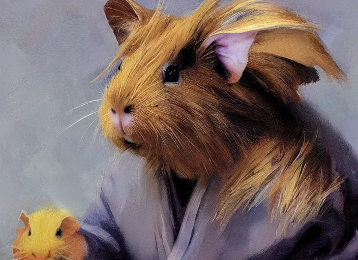 Image similar to a highly detailed beautiful portrait of a guinea pig as a jedi, by gregory manchess, james gurney, james jean