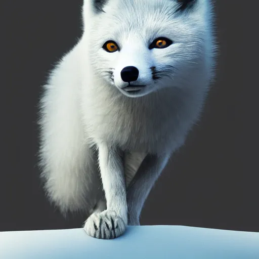 Image similar to arctic fox, detailed eyes, glowing, Milky Way background, octane, cinematic, hyper realism, high detail, octane, 8k