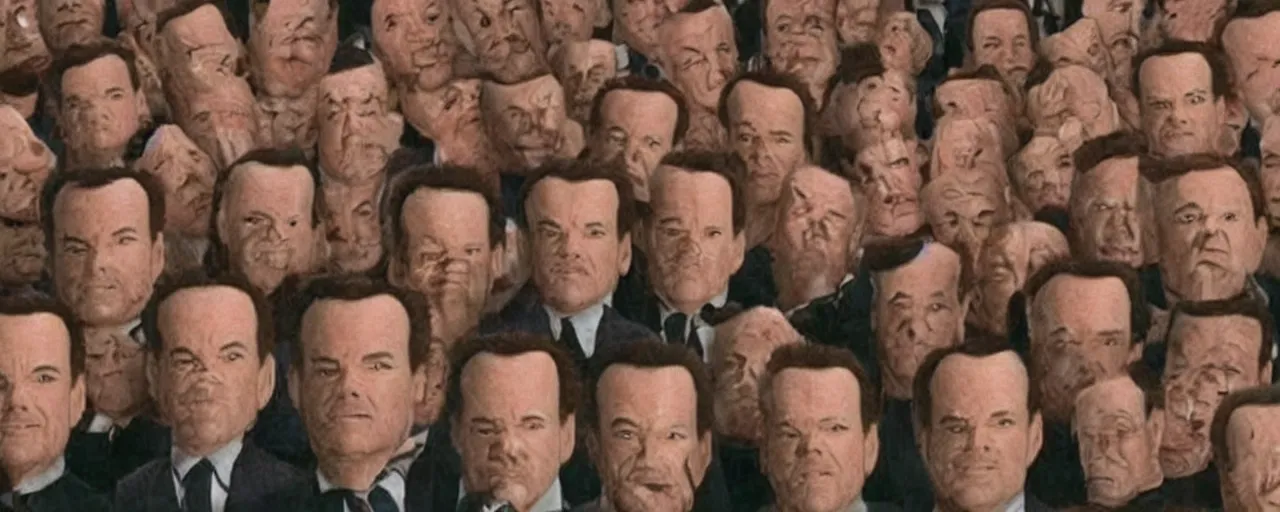 Prompt: a room full of clones of bill murray from the movie groundhog day