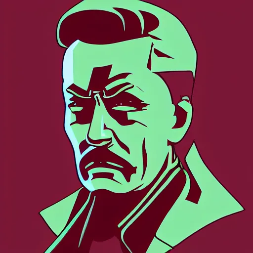 Prompt: cyberpunk joseph stalin, sharp lines, digital, artstation, colored in