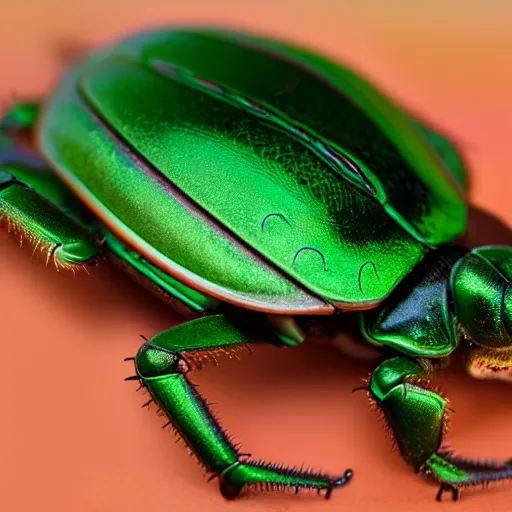 Image similar to hybrid of green beetle and turtle, photorealistic, close - up