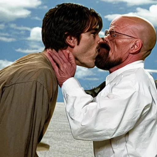 Image similar to Walter white kissing Micheal morbius