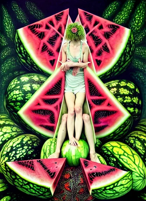 Image similar to psychedelic fractal watermelon, by ida rentoul outhwaite, brooke shaden, sandra chevrier