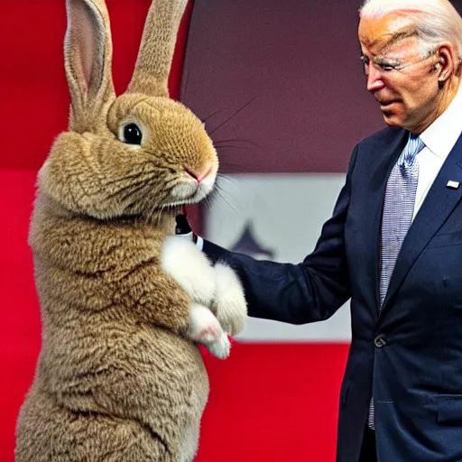 Prompt: joe biden with gigantic rabbit teeth