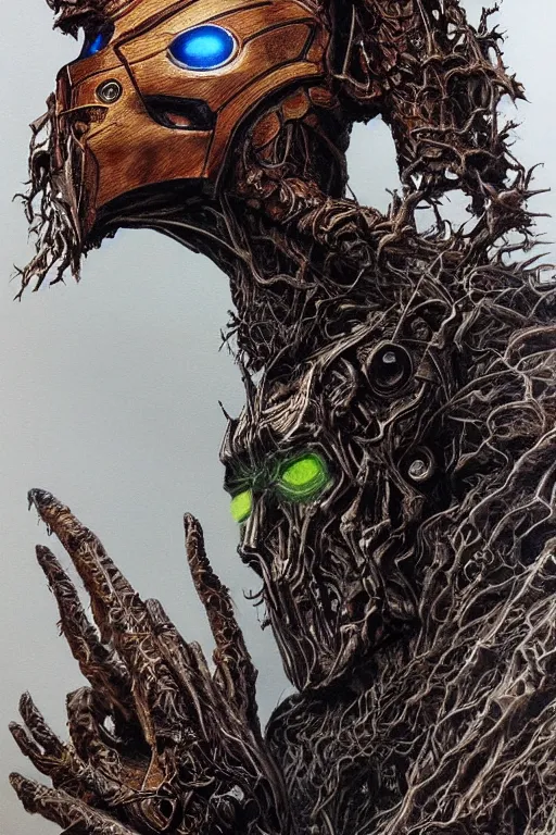 Prompt: full body concept art of Treebeard wearing iron man armor made with porcelain by Jeff Easley and Peter Elson + beautiful eyes, beautiful face + symmetry face + galaxy + gothic, surreal, dread + highly detailed, intricate complexity, epic composition, magical atmosphere + masterpiece, award winning + trending on artstation