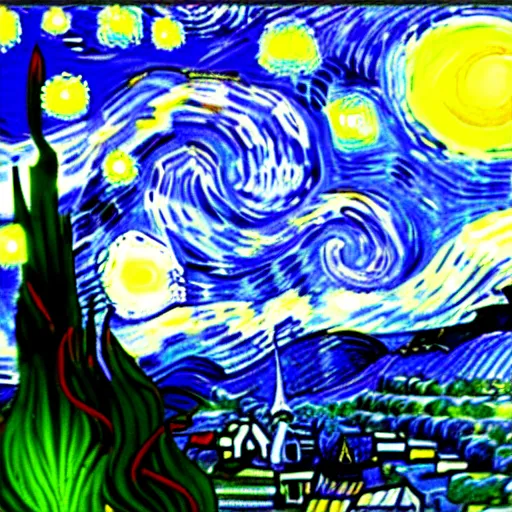 Prompt: shrek in the style of vincent van vogh's starry night