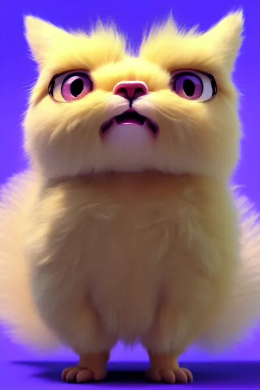 Image similar to high quality 3 d render hyperrealist very cute multipastel fluffy! grumpy griffin cat hybrid with fluffy wings!, vray smooth, in the style of detective pikachu, hannah yata charlie immer, dramatic yellow light, low angle, uhd 8 k, sharp focus