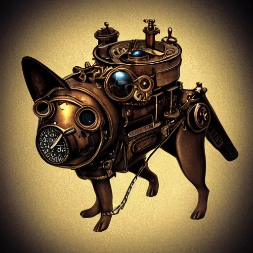 Image similar to Steampunk dog, digital art, 4k, sunlight
