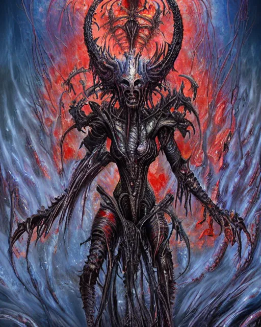 Image similar to charred bloody fleshmetal cyborg daemonhost lady psychedelic flamer of tzeentch, by antonio j. manzanedo, giger, alex grey, android jones, wayne barlowe, philippe druillet, raymond swanland, cyril rolando, josephine wall, harumi hironaka, cronenburg, trending on artstation