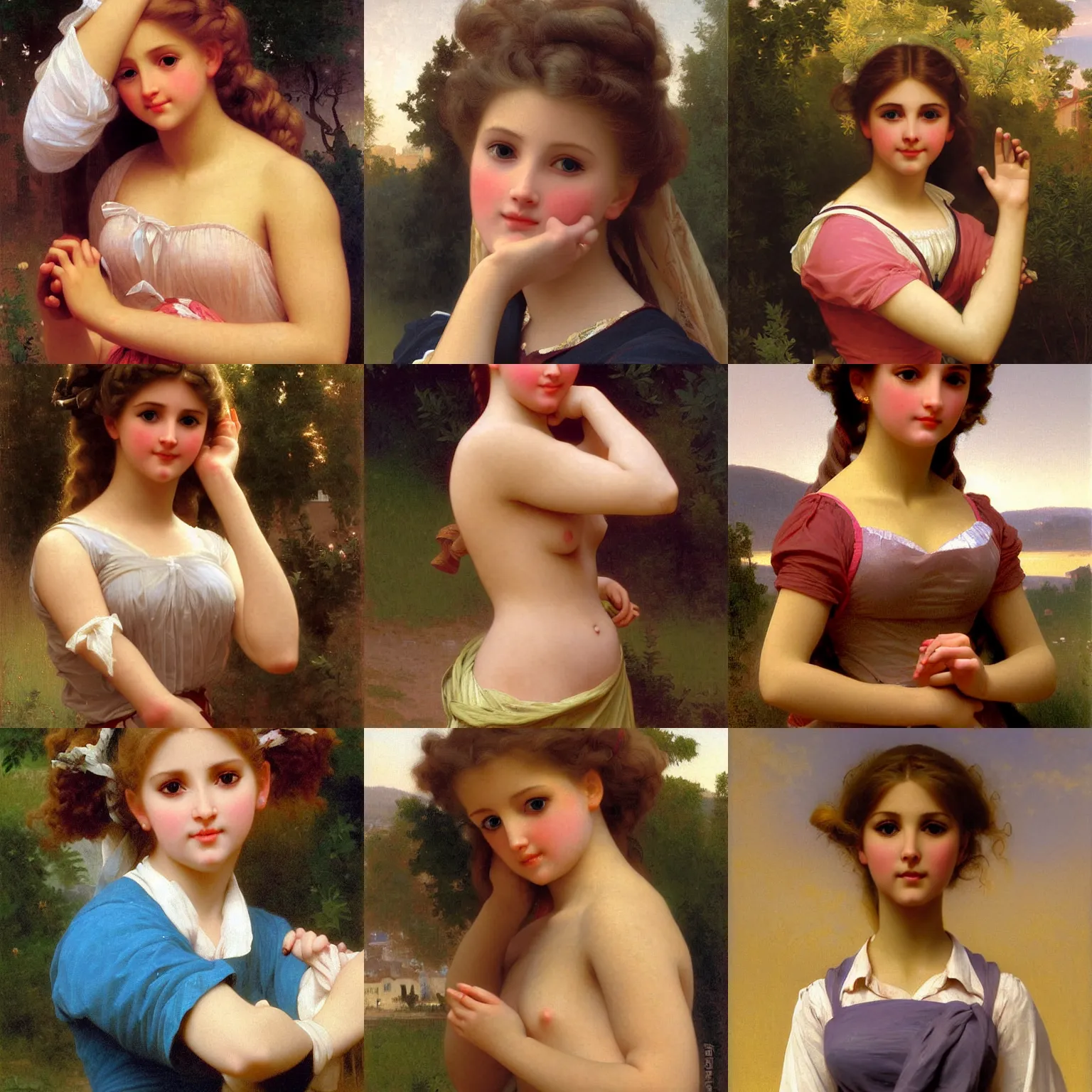 Prompt: Painting of Barbie doll, surprised expression on her face, her hand is on her waist, her other hand is on her face. Art by william adolphe bouguereau. During golden hour. Extremely detailed. Beautiful. 4K. Award winning.