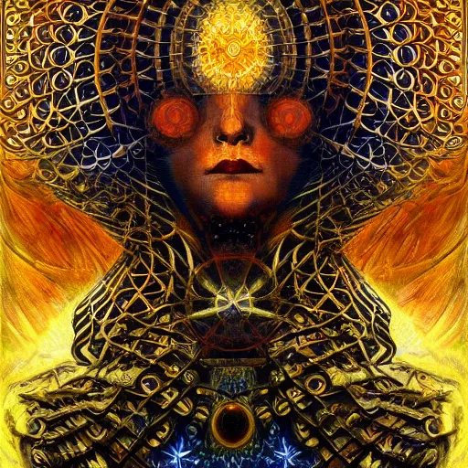 Image similar to Divine Chaos Engine by Karol Bak, Jean Deville, Gustav Klimt, and Vincent Van Gogh, sacred geometry, fractal structures