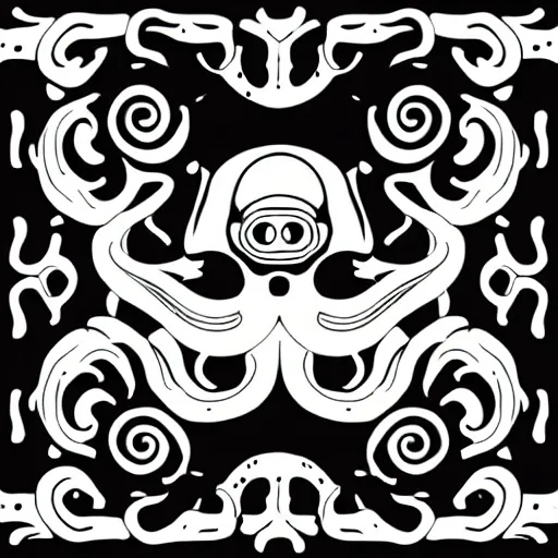 Image similar to cyborg octopus symmetrical colour ink painting, coloured!!, digital art, minimal geometric, vector art