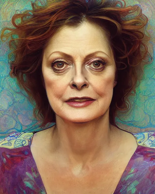 Image similar to portrait of a susan sarandon by Mandy Jurgens and Richard Schmid and chuck close and mucha