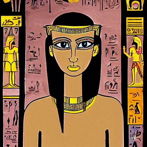 Image similar to An epic fantastic realism comic book style painting of the most beautiful portrayal of a 20-year-old, young, gorgeous, pale, Goth, friendly, amicable, casual, wears the ankh symbol, the key of life, the key of the Nile, is representative of eternal life in Ancient Egypt, Low angle, from below, worms-eye-view, 3-point perspective, unreal engine 5, DAZ, hyperrealistic, intricate, symmetrical, accurate, octane render, Arnold render, IMAX quality, cinematic, theatrical, dramatic, warm lighting, by Lee Jeffries, award-winning, awe-inspiring, ground-breaking, masterpiece , artgem, Dark Fantasy