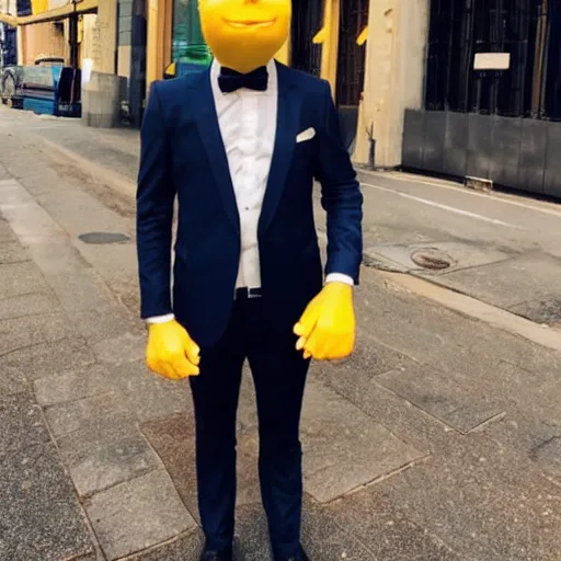 Image similar to a man wearing a suit lemon head