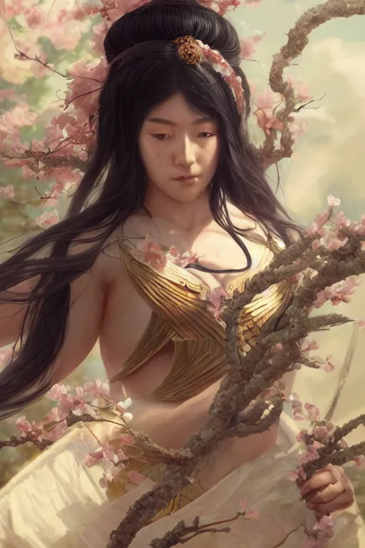 Image similar to goddess of the japan, highly detailed, digital painting, artstation, concept art, smooth, sharp focus, illustration, unreal engine 5, 8 k, art by artgerm and greg rutkowski and edgar maxence