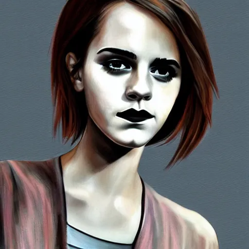 Prompt: emo emma watson, art by michael miller