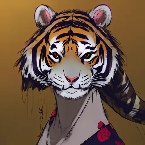 Image similar to a tiger wearing a dress, illustration concept art anime key visual trending pixiv fanbox by wlop and greg rutkowski and makoto shinkai and studio ghibli and kyoto animation symmetrical facial features