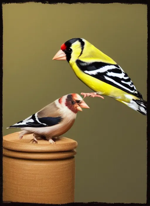 Image similar to a hyper realistic ultra realistic photograph of a man transmogrified into a goldfinch, top secret, highly detailed, 8k photo