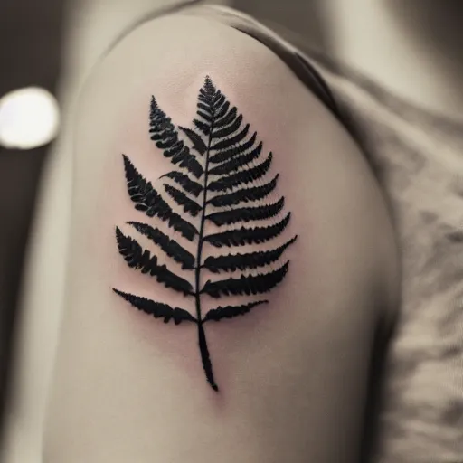 Image similar to tattoo of a fern leave, solid black borders, professional photography, 8k, trending