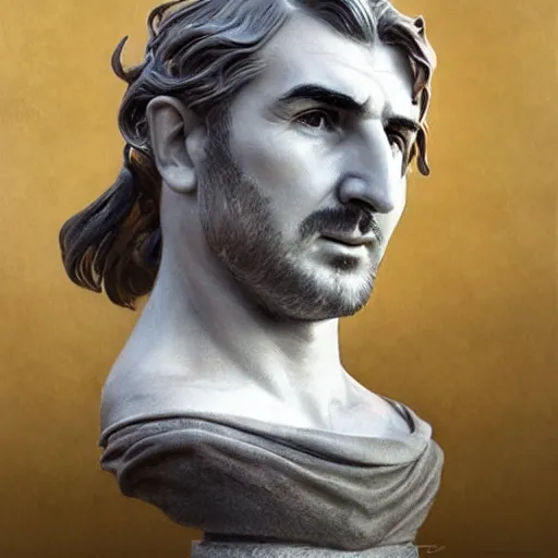 Image similar to amazing lifelike award winning marble bust of Eric cantona trending on art station artgerm Greg rutkowski alphonse mucha cinematic