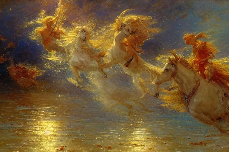 Prompt: portrait of goldfishes swarming the ocean. shadow and light. rays of light. energetic, dynamic, lively, detailed, intricate, complex. fine art by gaston bussiere.