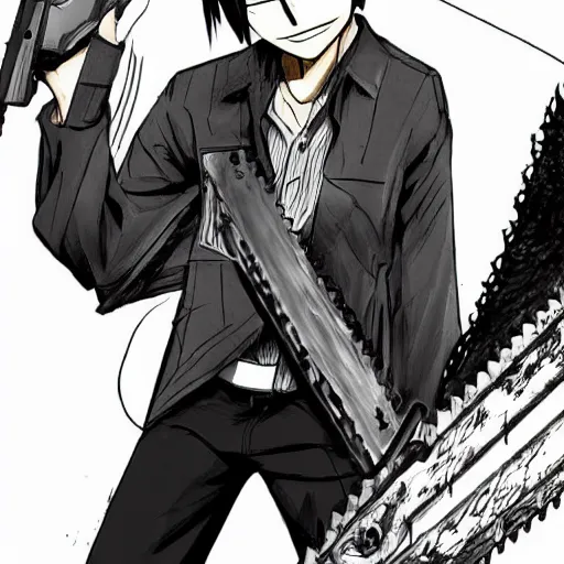 Image similar to levi ackerman in style of chainsaw man