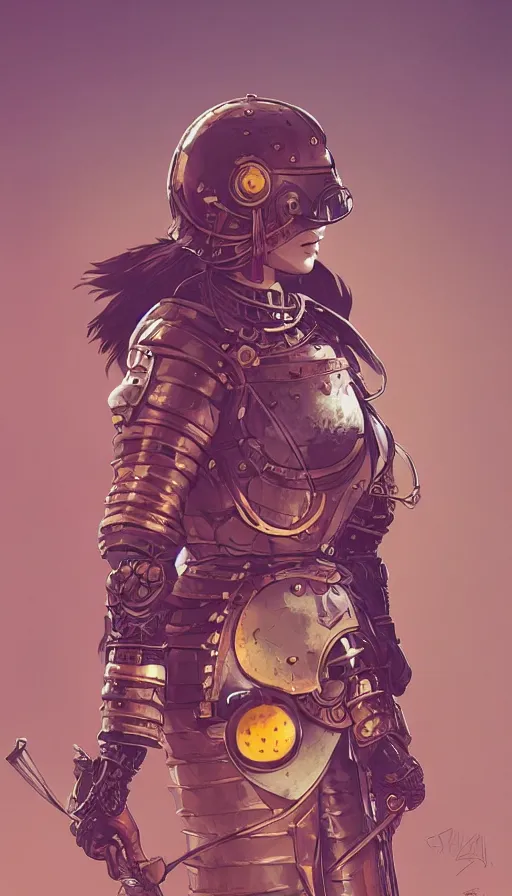 Image similar to steampunk helmet, female warrior, sharp focus, james gilleard, moebius, print, game art