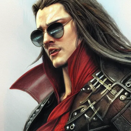 Prompt: alucard from castlevania wearing small round red retro sunglasses as a realistic fantasy d & d character, close - up portrait art by donato giancola and greg rutkowski, realistic face, digital art, trending on artstation