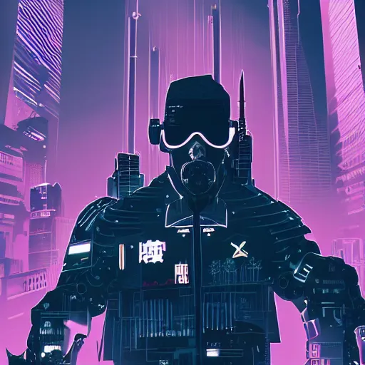 Prompt: cyberpunk hideo kojima as the leader of a futuristic communist nation, cybernetics, sharp lines, digital, artstation, colored in