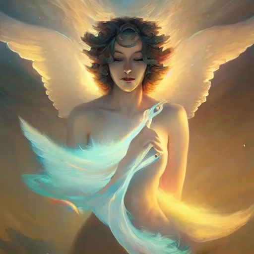 Image similar to a beautiful angel of dreams by pete mohrbacher and artgerm and wlop, digital art, highly detailed, intricate, fantasy, mystical, ethereal, Trending on Artstation HQ, deviantart, unreal engine, 4K UHD image